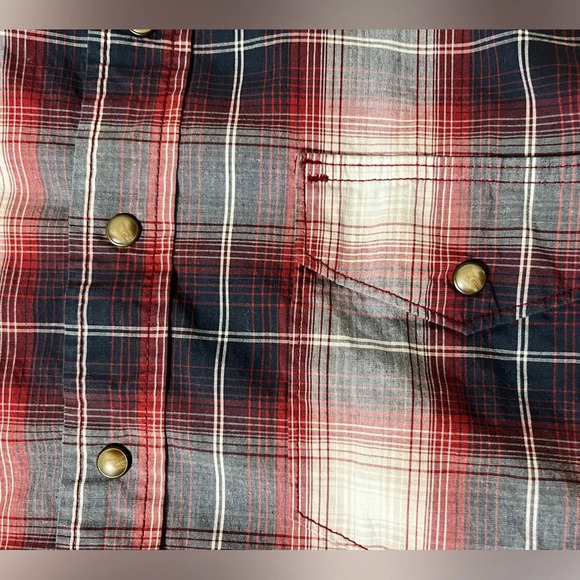 Wrangler Slim Fit Stretch Plaid Pearl Snap Shirt. Red Blue White XXL 2XL R1 - Picture 13 of 15